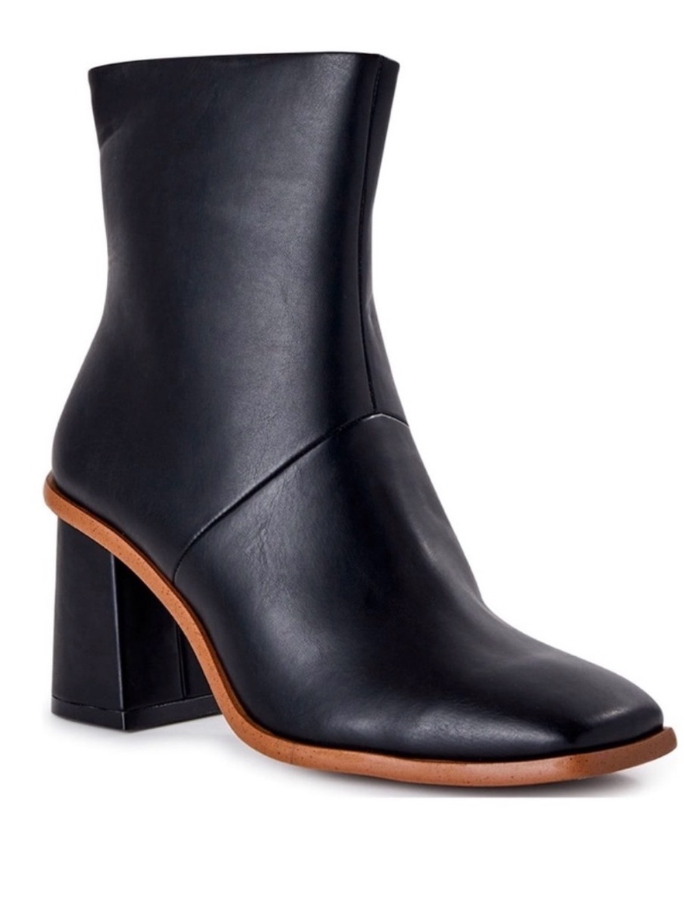 Time and Tru Black Leather Ankle Boots with Tan Trim